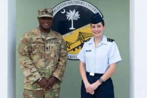 AFROTC Det 772 Commander, Roosevelt Loveless, presented The Major W. David Gray Air Force Leadership Funded Scholarship to Cadet Gabrielle D’Amico