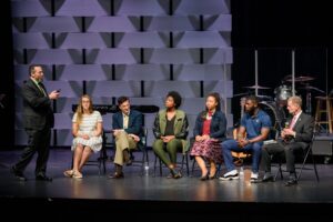 CSU Chapel with a panel of relationship experts on stage.