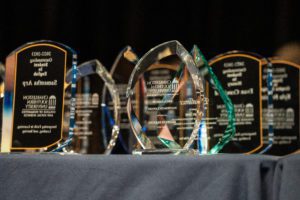 Multiple awards classified on a table