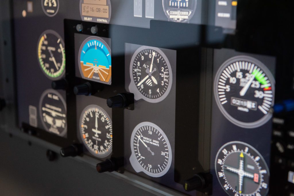 close up airplane dashboard