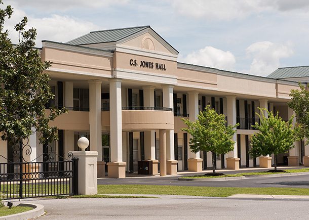 An exterior view of Jones Hall