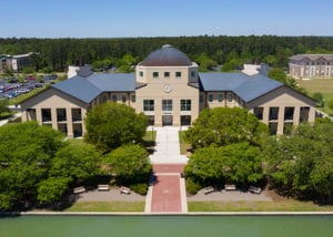 A view of the Science Building, take from a drone, at CSU.
