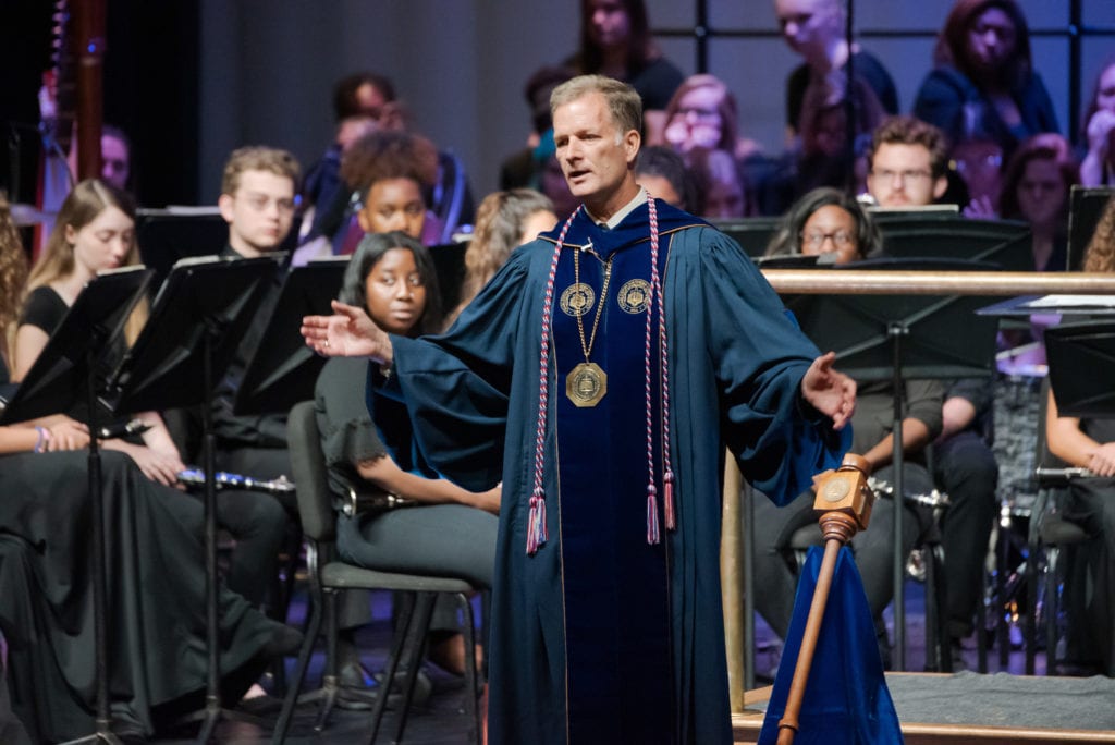 President Dondi Costin presents the gospel at CSU Opening Chapel 2019