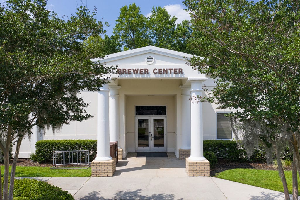 The entrance to the Brewer Center recreation building