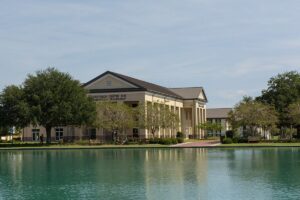 The Whitfield Center for Christian Leadership building from across the reflection pond
