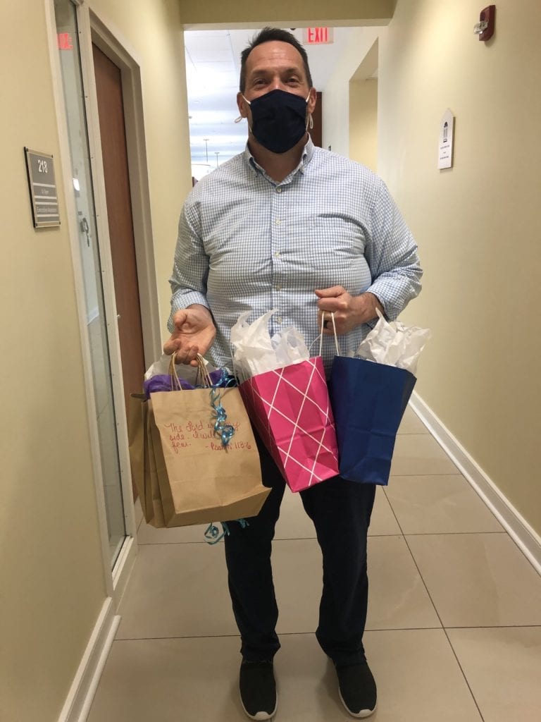 Jon Davis delivers care packages to isolated Charleston Southern students during the pandemic