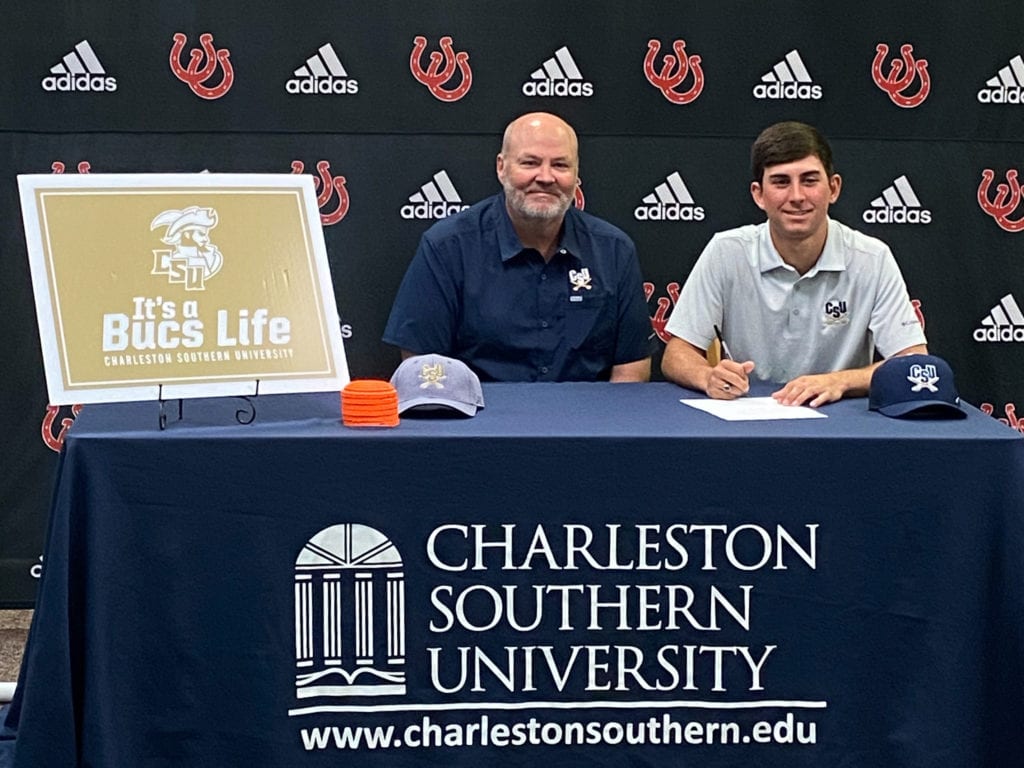 Coach Thomas Cousins and Reagan Martin at signing ceremony at Barnwell High School
